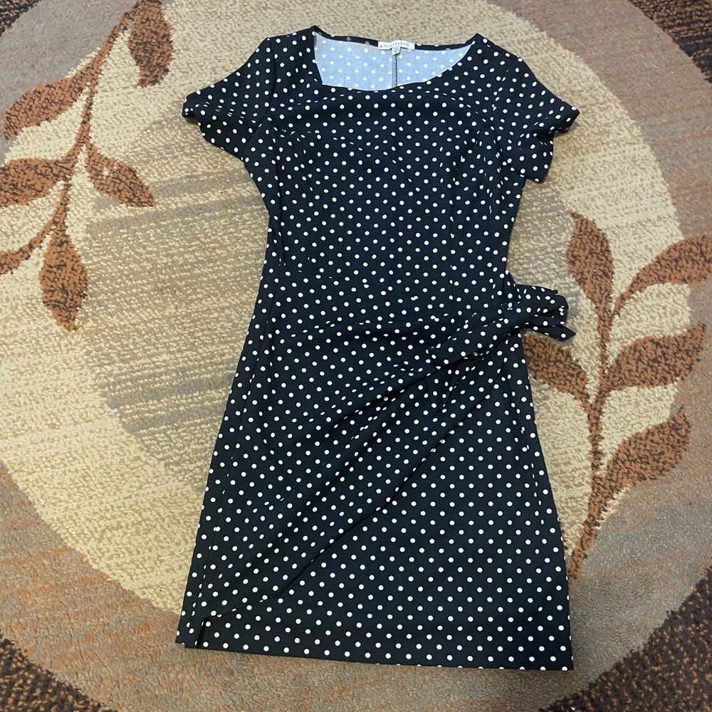Black and white polka dot wrap dress